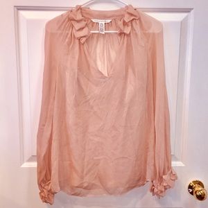 Diane Von Furstenberg Blush Silk Ruffle Blouse